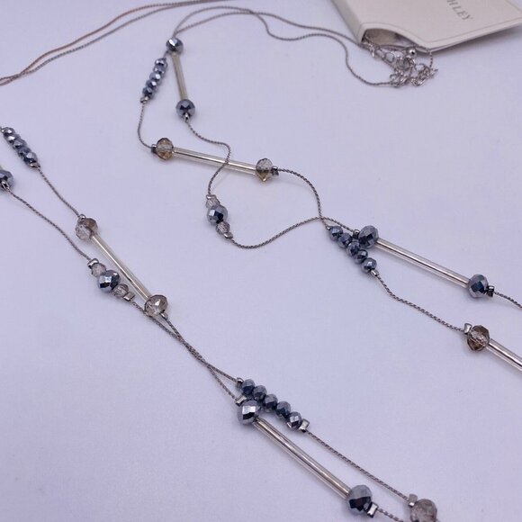 Laura Ashley Silver Tone Bead Double Strand Necklace 32” New - Picture 5 of 5